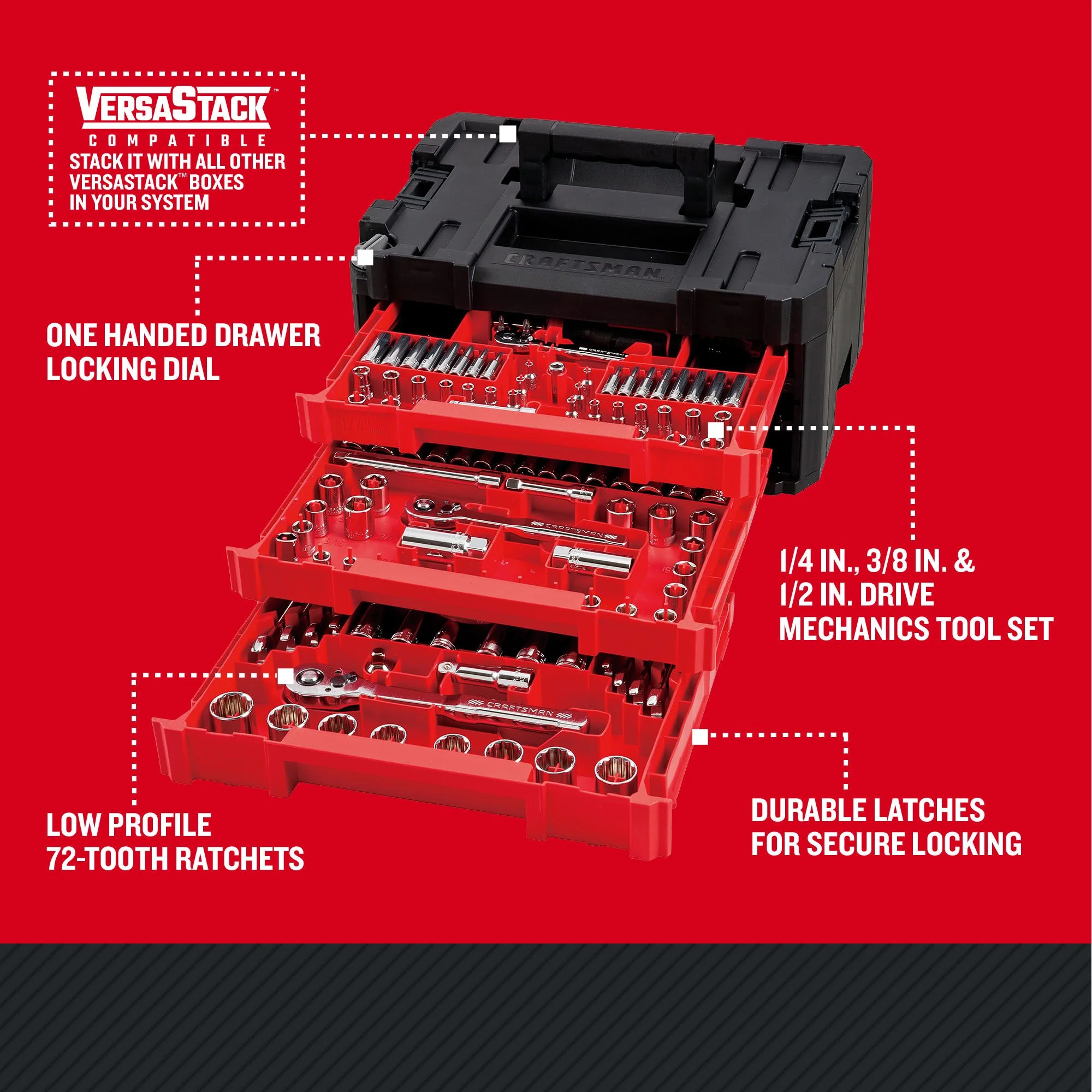 Craftsman VERSASTACK 262-Piece Mechanics Tool Set, SAE/Metric with Hard Case - Image 3