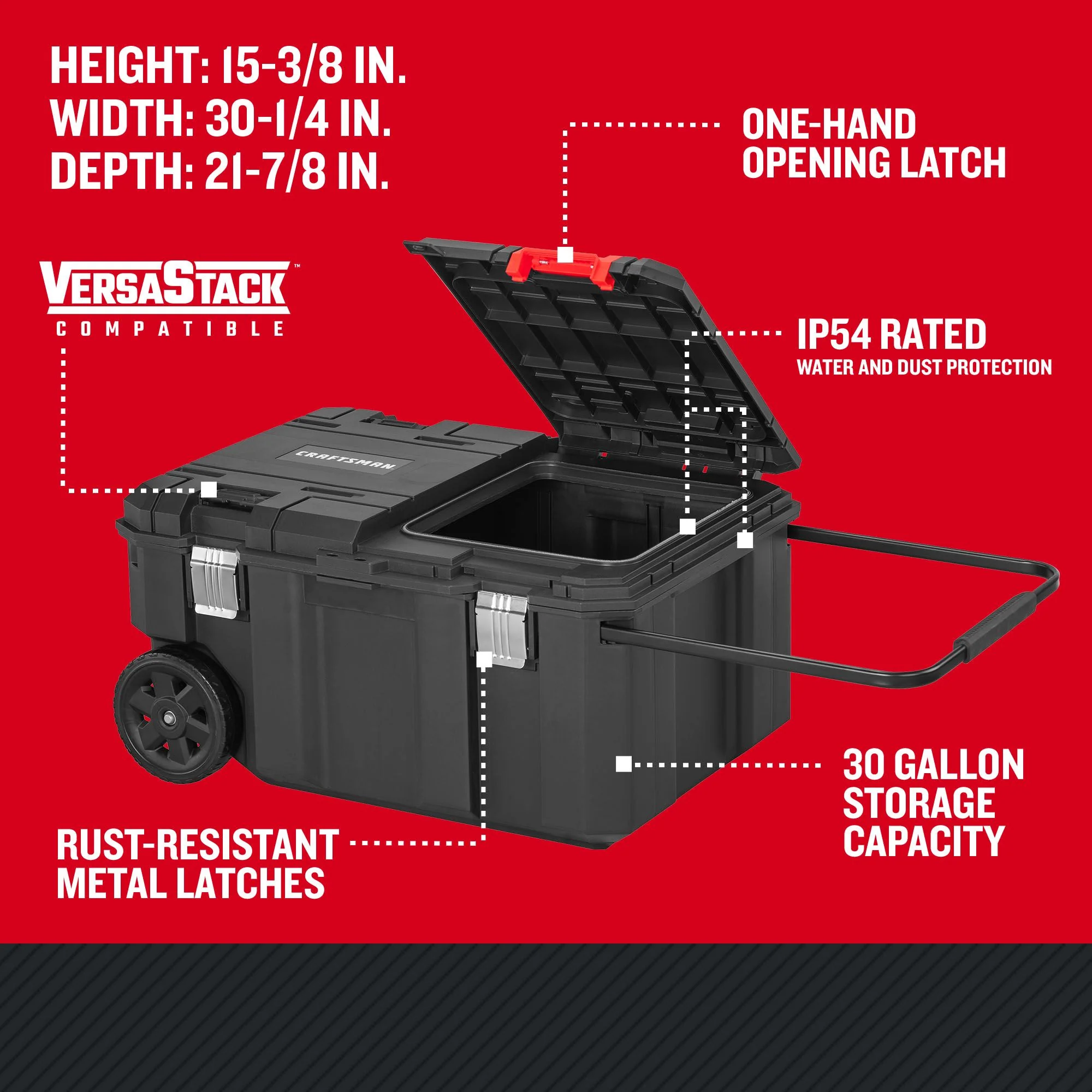 CRAFTSMAN VERSASTACK 30.4-in Black Polypropylene Rolling Lockable Tool Box - Image 3