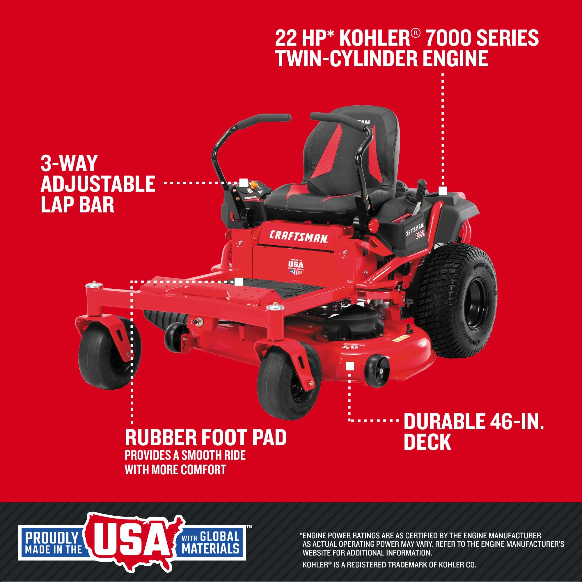Craftsman Z5400 46-in 22-HP V-Twin Gas Zero-Turn Riding Lawn Mower with Kohler 7000 Engine - Image 3
