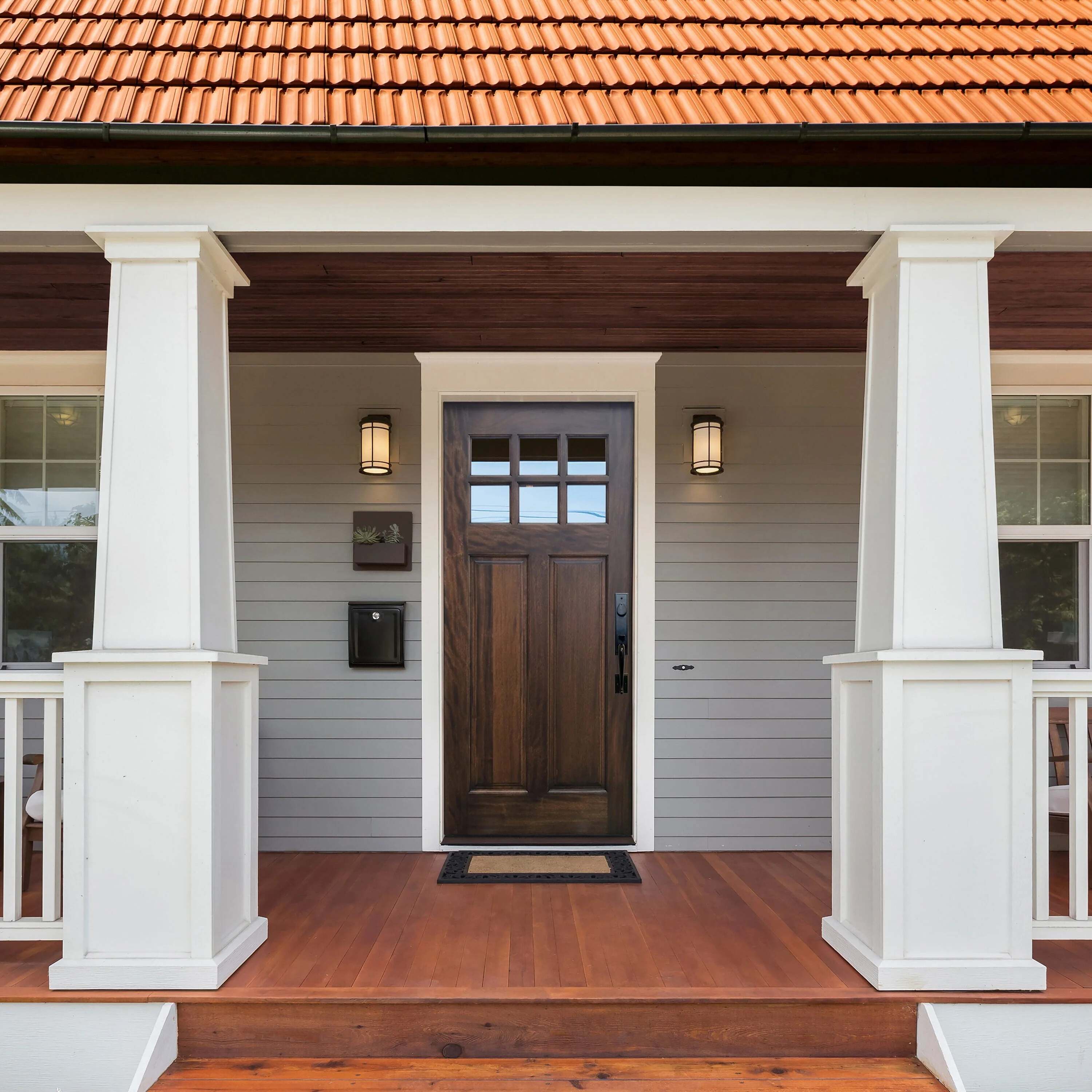 Creative Entryways 36-in x 80-in Craftsman Unfinished Prehung Mahogany Front Door with Clear Glass - Image 3