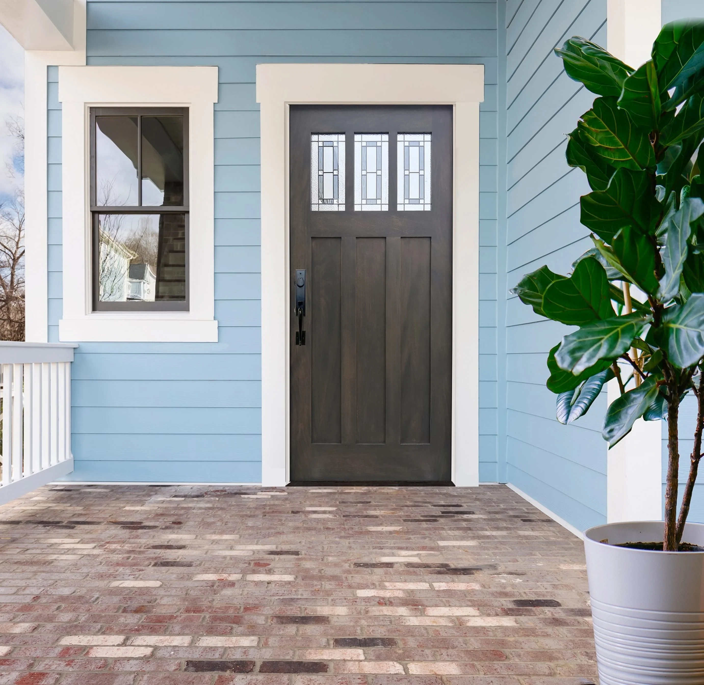 Creative Entryways Craftsman Ash Stained Prehung Front Door with Decorative Glass - Image 2