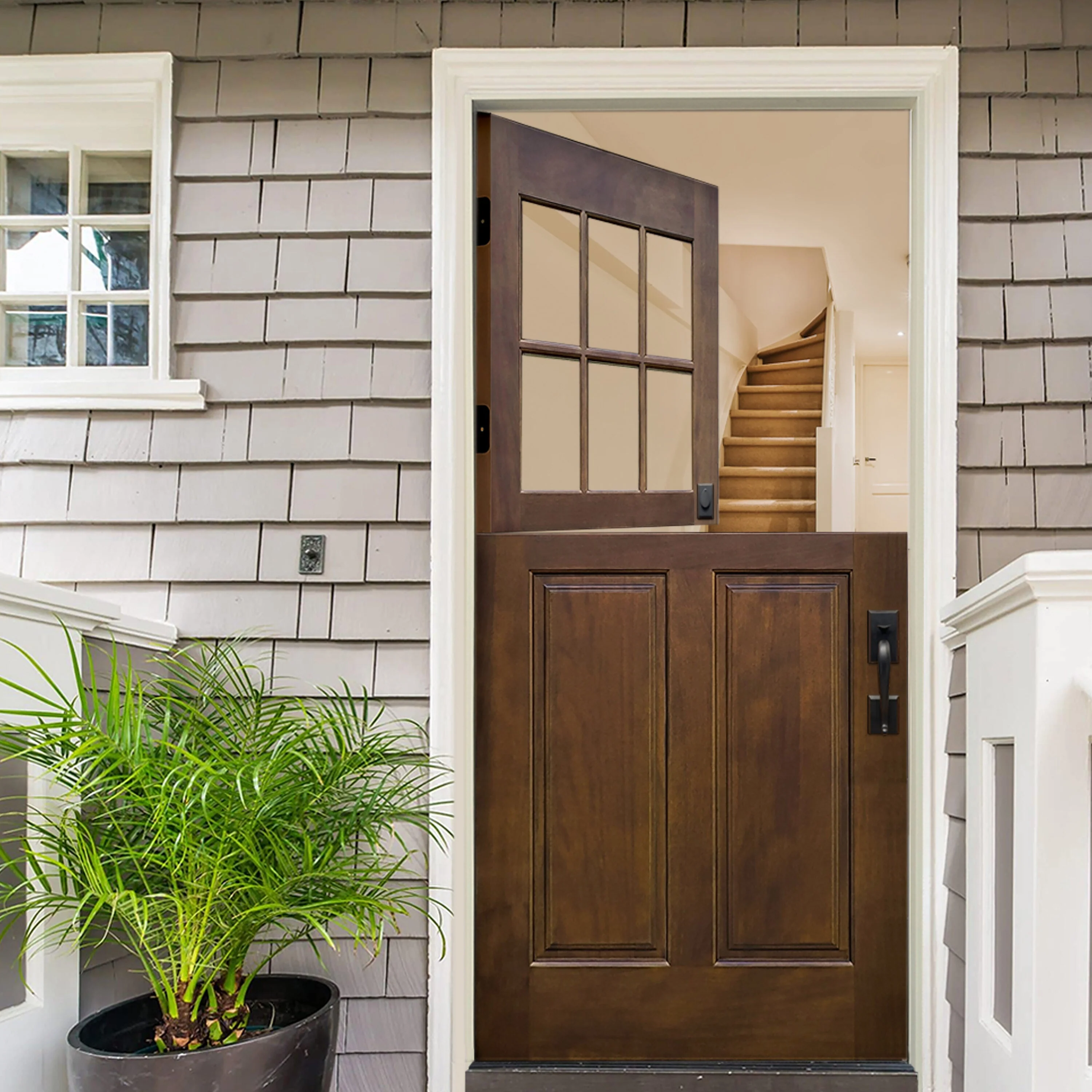 Creative Entryways Mahogany Craftsman Dutch Front Door with Clear Glass - Image 4