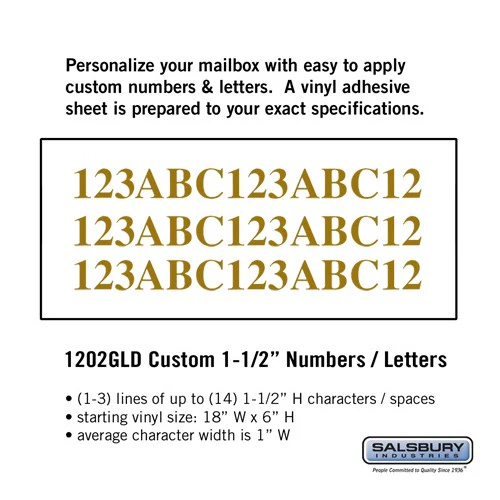 Custom Gold Vinyl Numbers and Letters - Horizontal - 1.5 Inches High