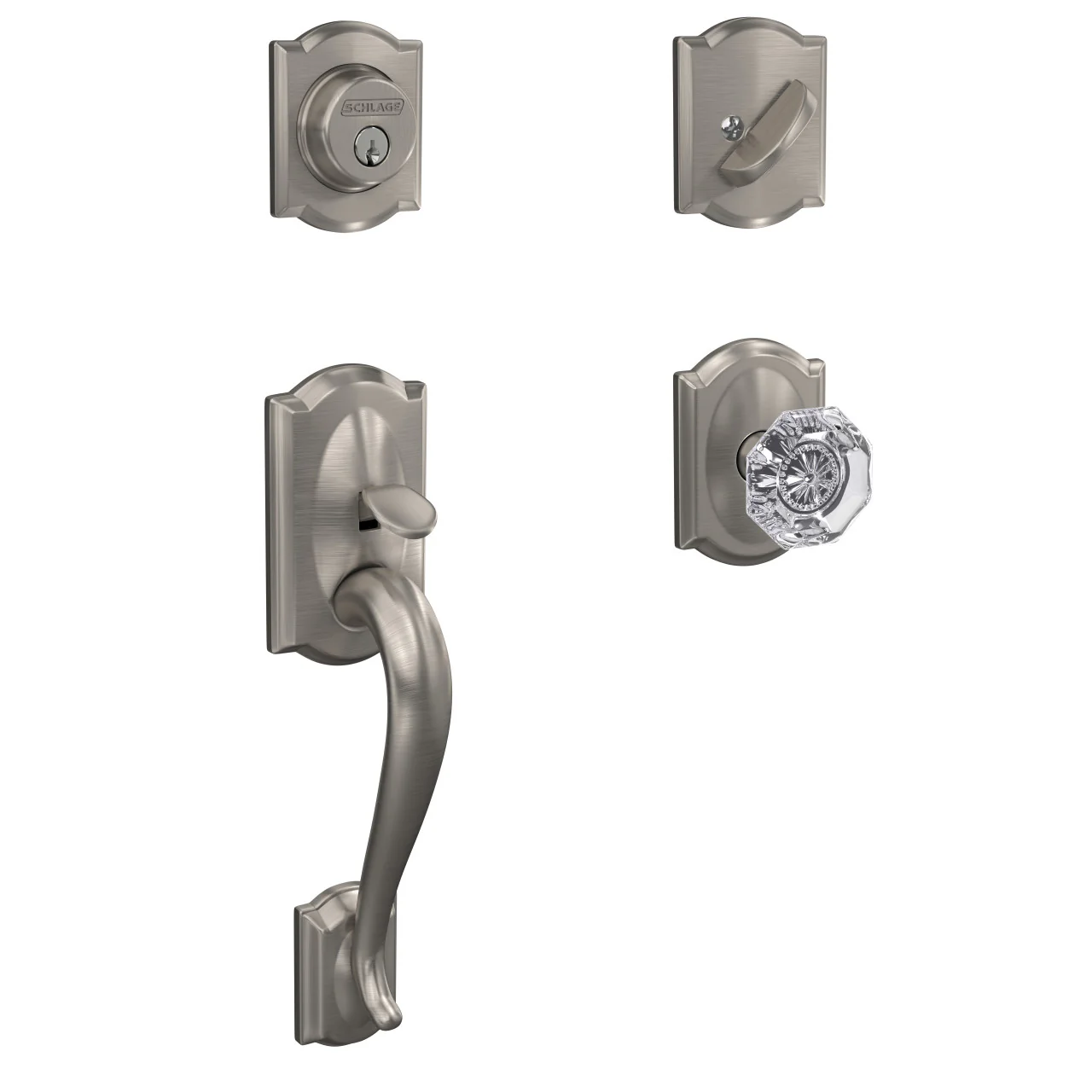Custom Camelot Aged Bronze 3/4 Trim Single Cylinder Door Handleset with Alexandria Glass Door Knob