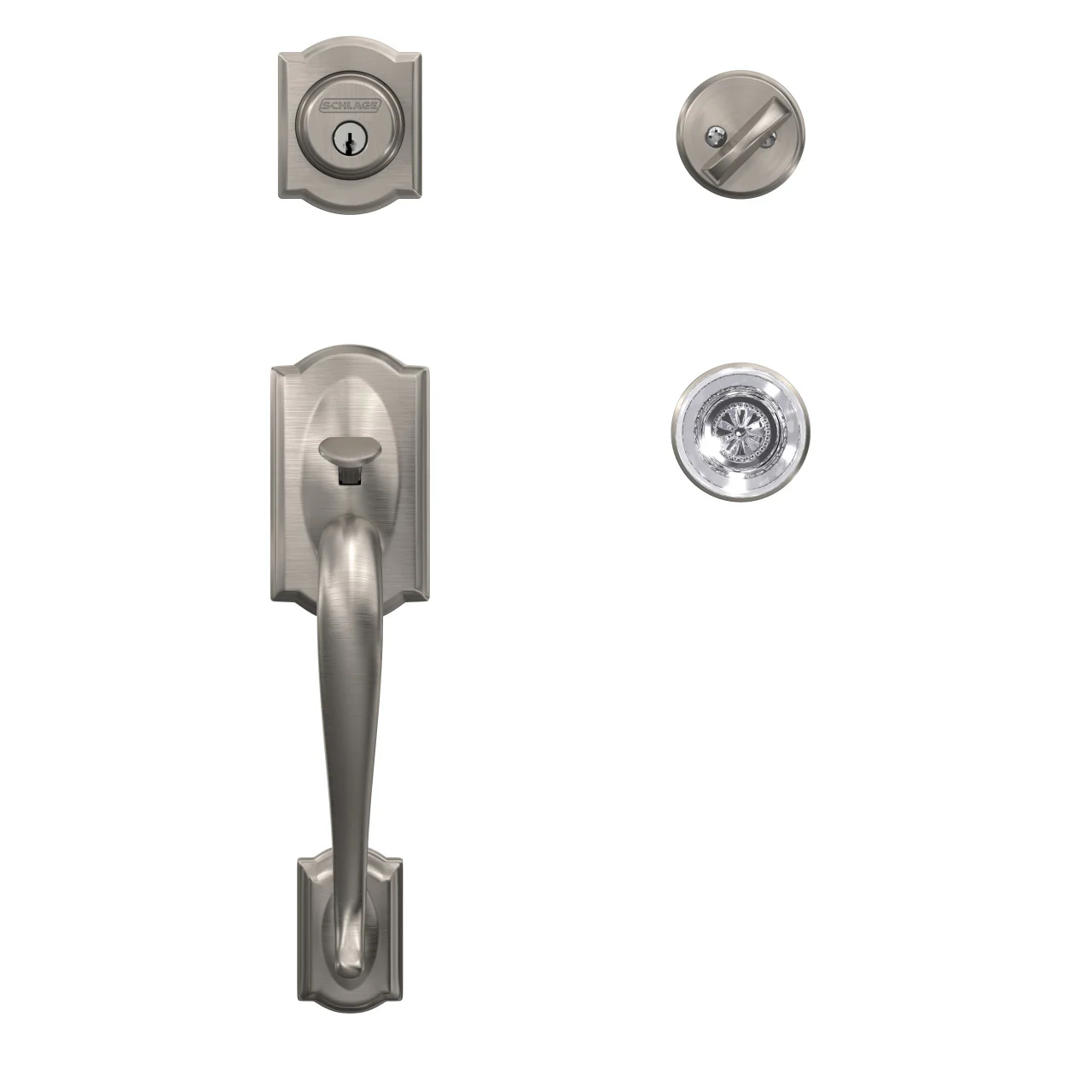 Custom Camelot Satin Nickel 3/4 Trim Single Cylinder Door Handleset with Hobson Glass Door Knob - Image 2