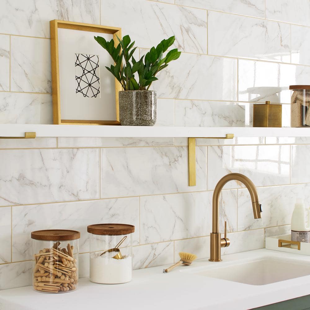 Daltile LuxeCraft Calacatta Gold Marble 8 in. x 24 in. Glazed Ceramic Wall Tile (13.3 sq. ft./Case) - Image 3