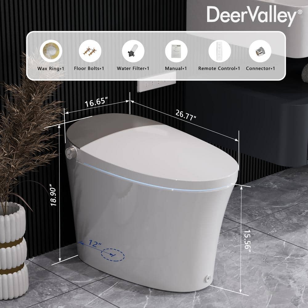 DEERVALLEY 1.28 GPF Elongated Smart Toilet Bidet with Auto Features and UV Sterilization - Image 3