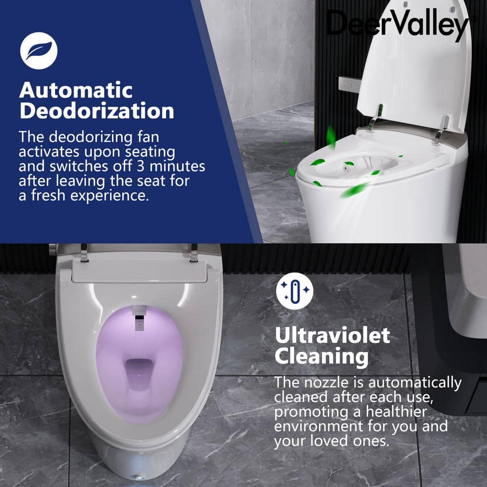 DEERVALLEY 1.28 GPF Elongated Smart Toilet Bidet with Auto Features and UV Sterilization - Image 4