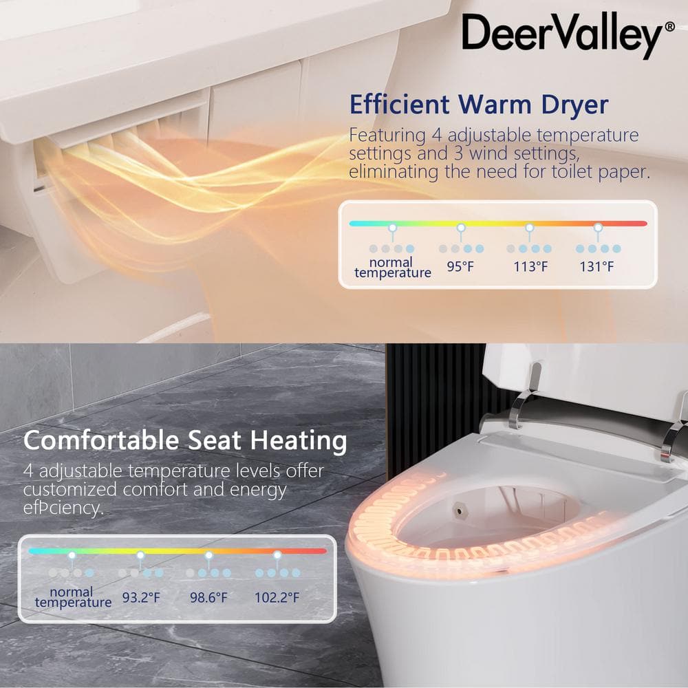 DEERVALLEY 1.28 GPF Elongated Smart Toilet Bidet with Auto Features and UV Sterilization - Image 6