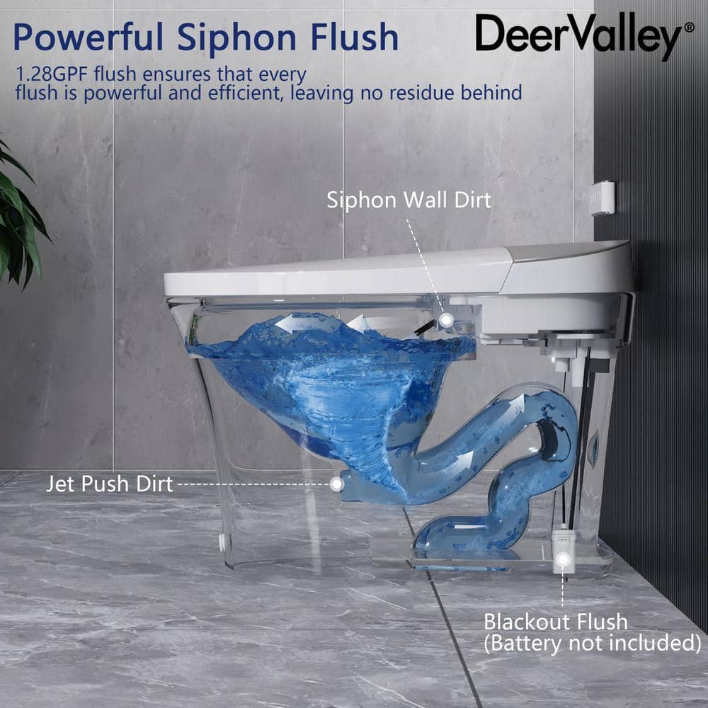 DEERVALLEY 1.28 GPF Elongated Smart Toilet Bidet with Auto Features and UV Sterilization - Image 7