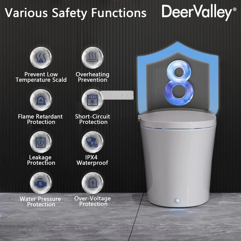 DEERVALLEY 1.28 GPF Elongated Smart Toilet Bidet with Auto Features and UV Sterilization - Image 8