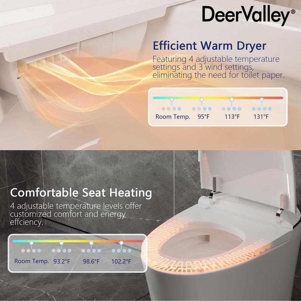 DEERVALLEY 1.28 GPF Smart Toilet Bidet with Heated Seat & UV Sterilization - Image 5