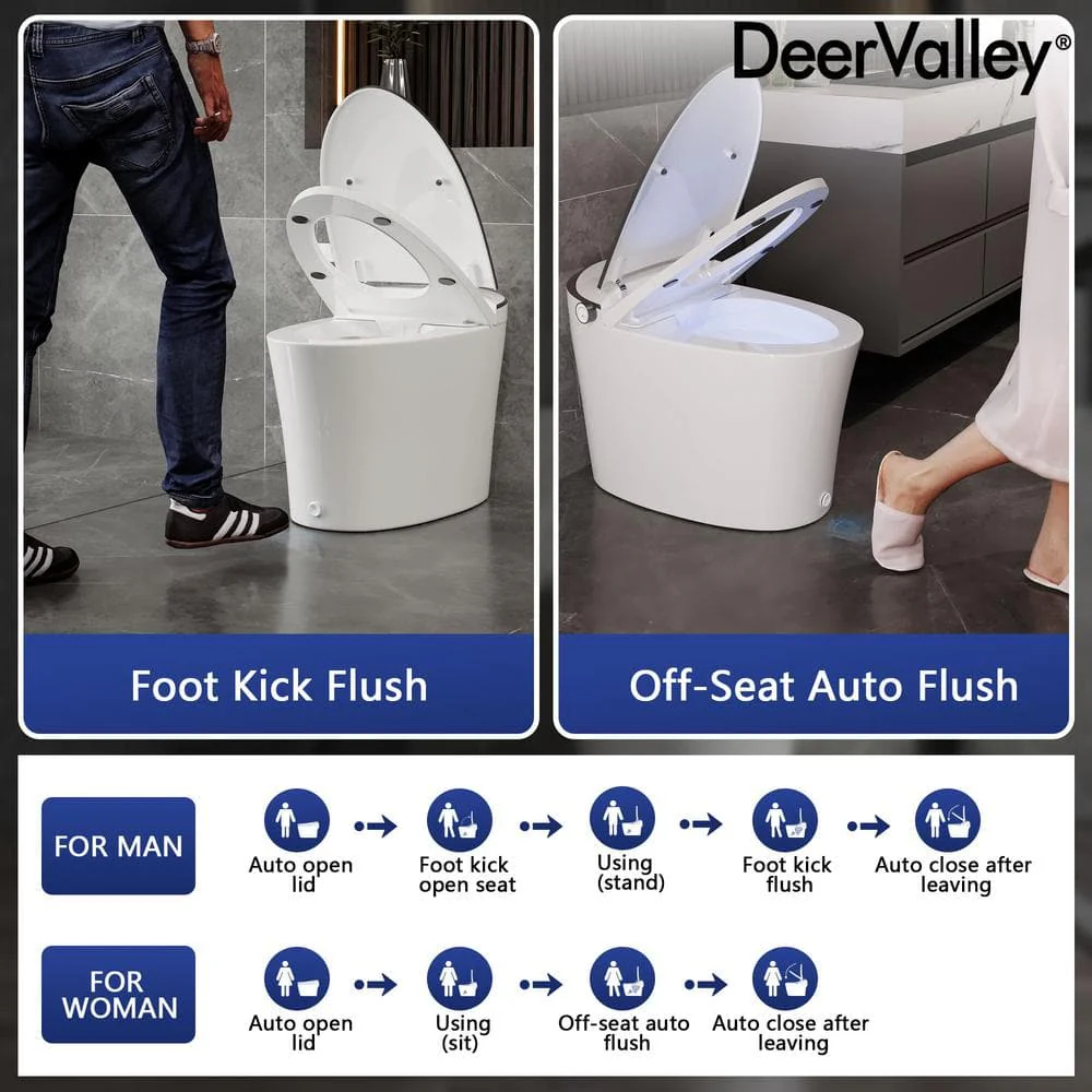 DEERVALLEY 1.28 GPF Smart Toilet Bidet with Heated Seat & UV Sterilization - Image 8