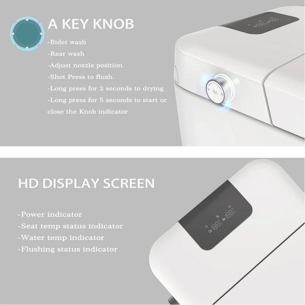 Unbranded Elongated Smart Toilet with Bidet, Adjustable Sprayer, and Auto Features - White - Image 3