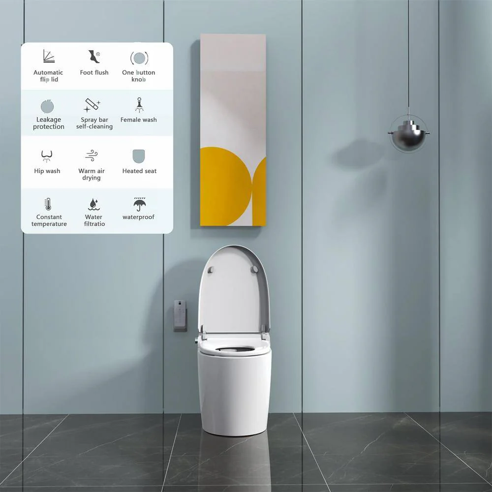 Unbranded Elongated Smart Toilet with Bidet, Adjustable Sprayer, and Auto Features - White - Image 4