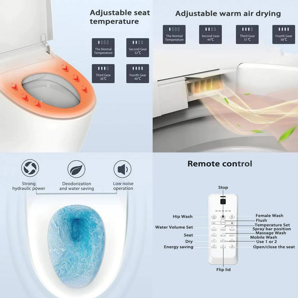 Unbranded Elongated Smart Toilet with Bidet, Adjustable Sprayer, and Auto Features - White - Image 6