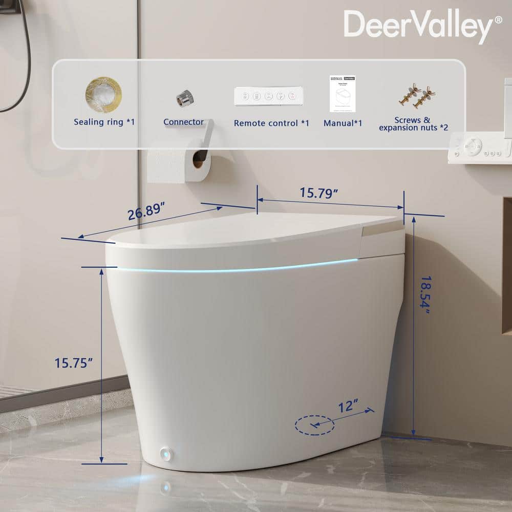 DEERVALLEY Elongated Smart Toilet Bidet with Remote and Heated Seat - White - Image 3