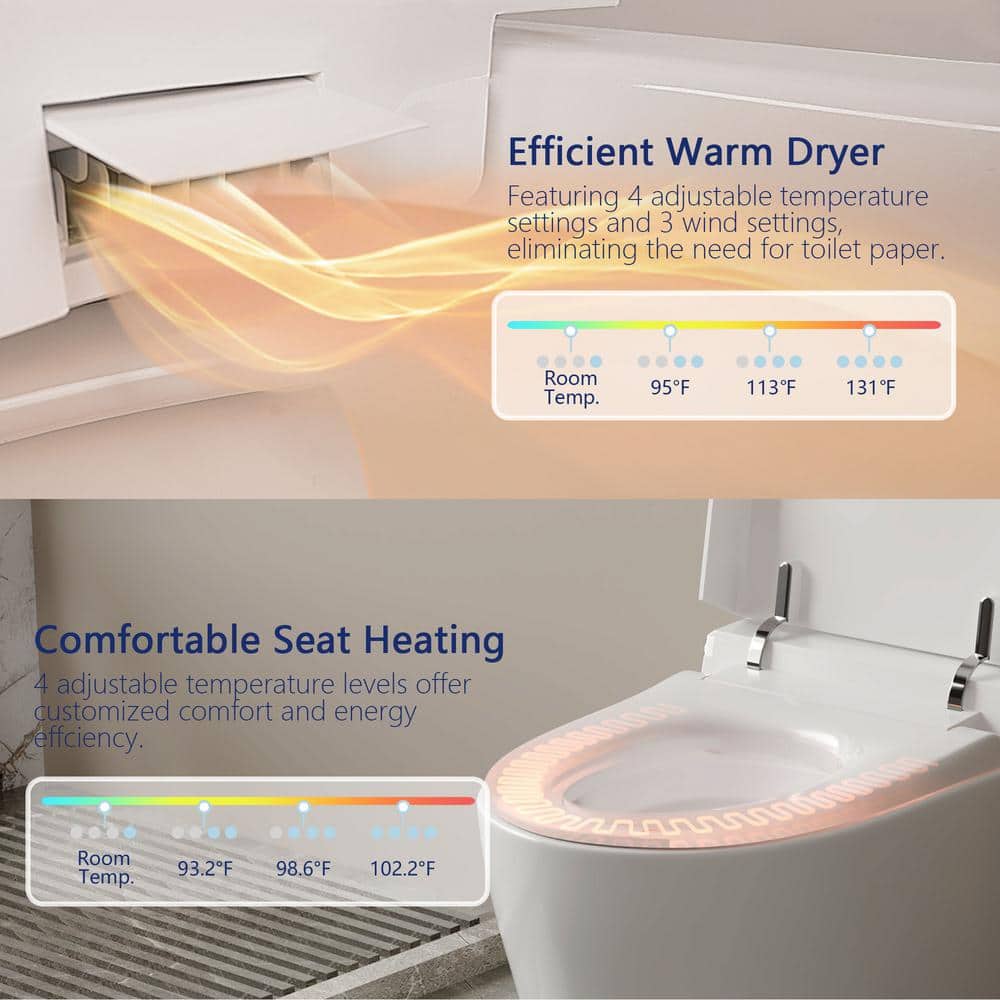DEERVALLEY Elongated Smart Toilet Bidet with Remote and Heated Seat - White - Image 4