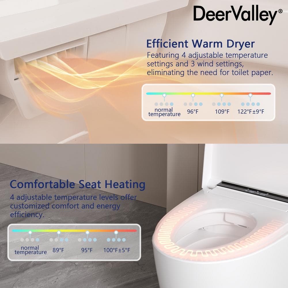 DEERVALLEY Tankless Elongated Smart Toilet Bidet with Auto Flush & Heated Seat - Image 4