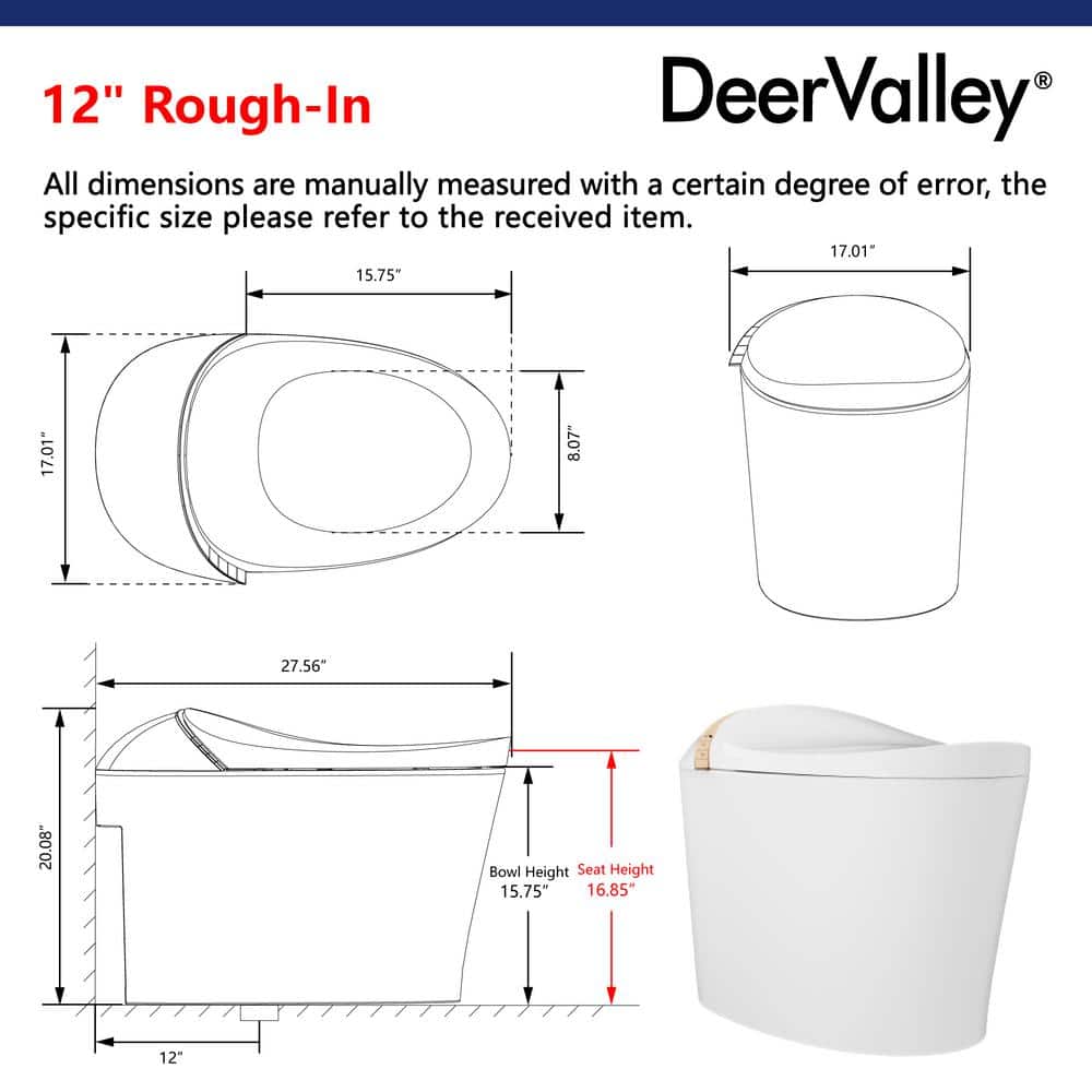 DEERVALLEY Tankless Smart Toilet Bidet with Auto Flush and Warm Water Dryer - Image 3