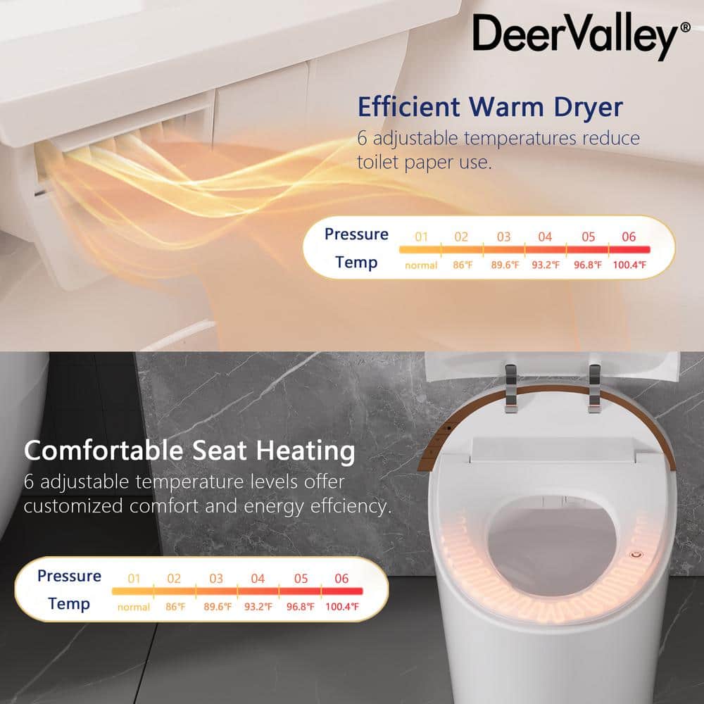 DEERVALLEY Tankless Smart Toilet Bidet with Auto Flush and Warm Water Dryer - Image 6