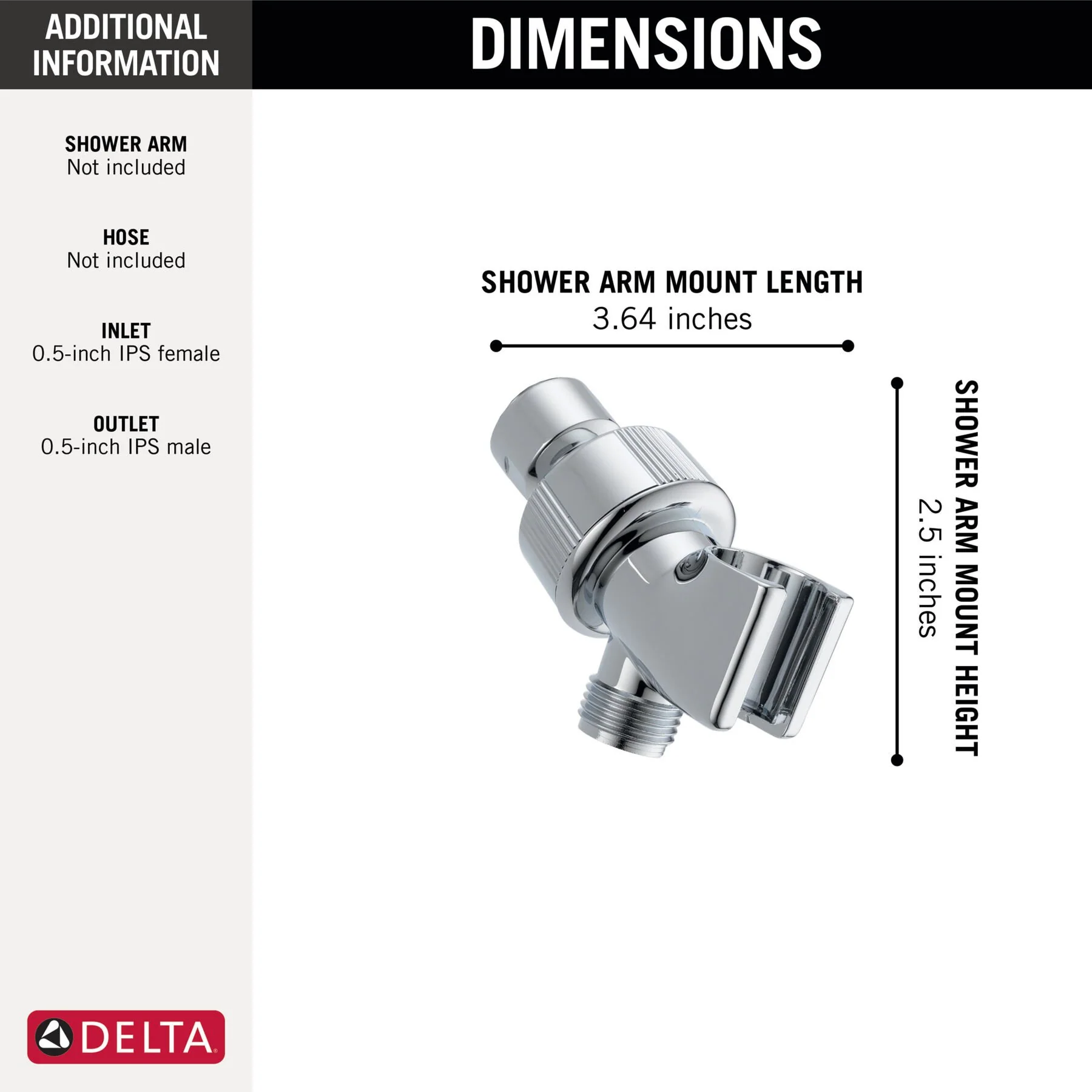 Delta 0.5-in Chrome Universal Shower Arm Mount - Image 3