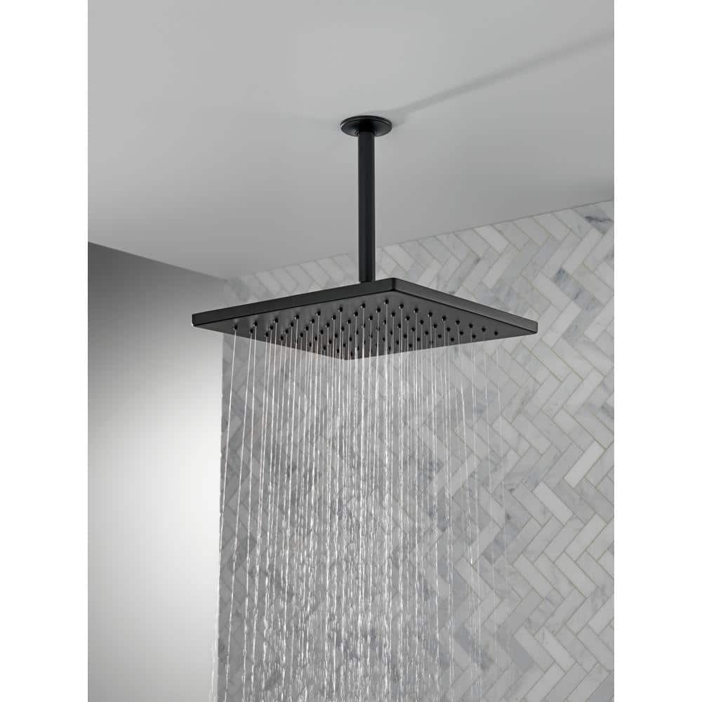 Delta 1-Spray 11.75 in. Wall Mount Square Fixed Rain Shower Head in Matte Black - Image 2