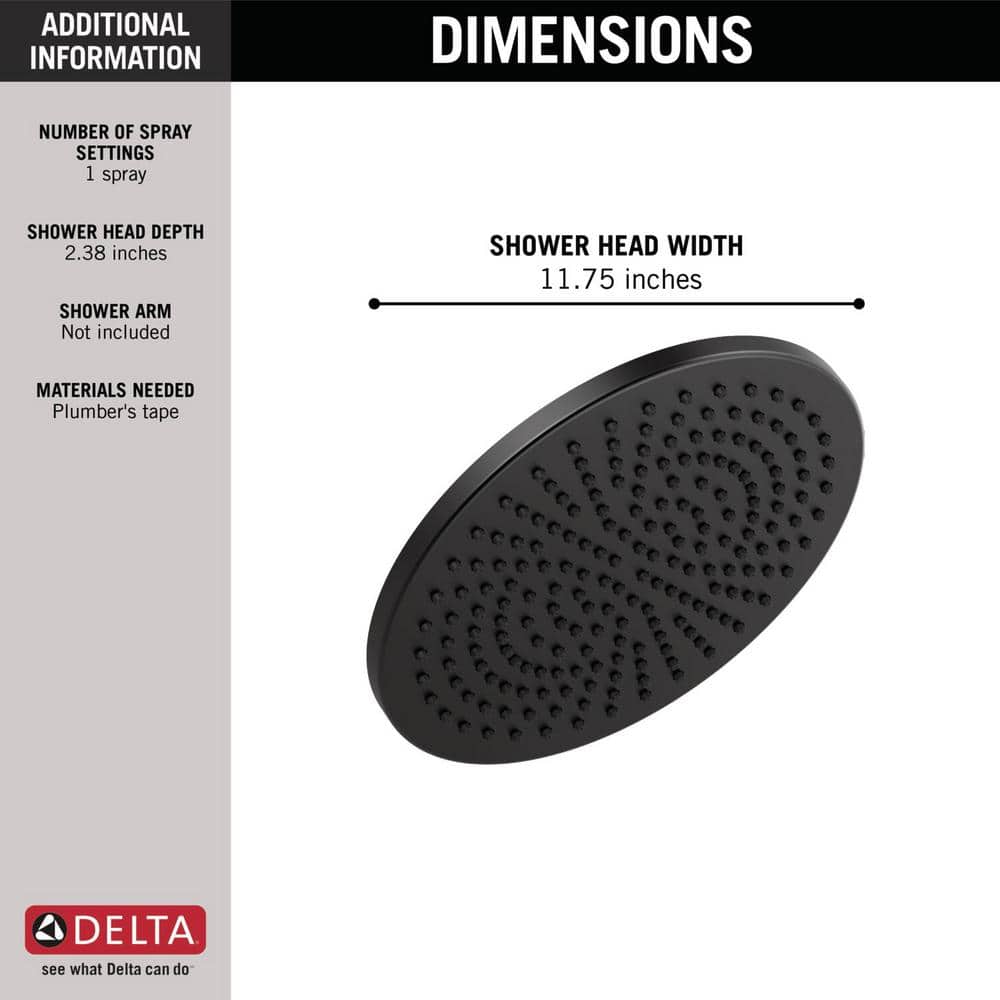 Delta 1-Spray 11.8 in. Wall-Mount Fixed Rain Shower Head in Matte Black - Image 3
