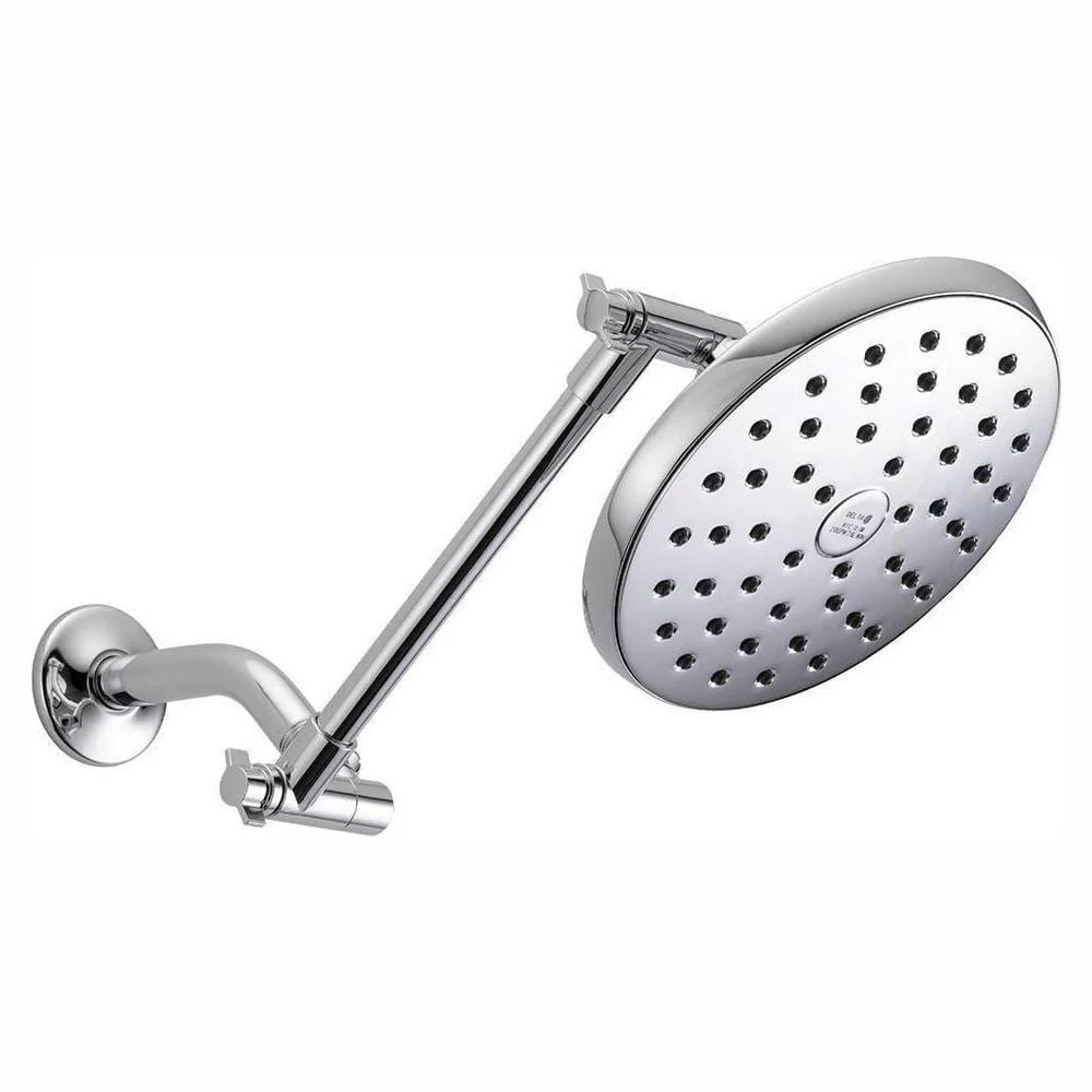 Delta 1-Spray 7.5 in. Single Wall-Mount Fixed Rain Shower Head with Adjustable Arm, Chrome