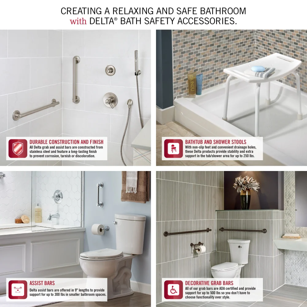 Delta 16-in Peened & Bright Stainless Wall-Mount ADA-Compliant Grab Bar - Image 5