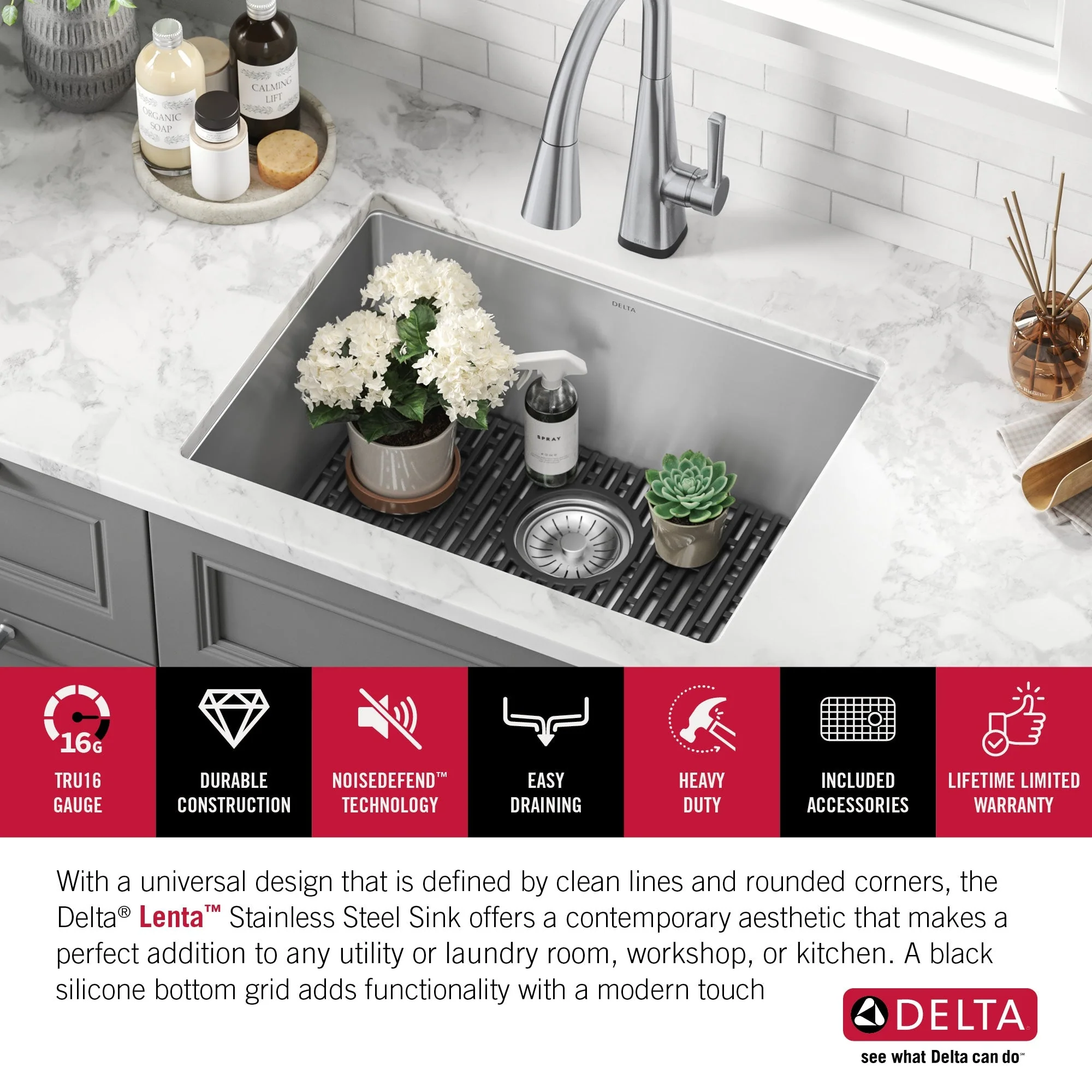 Delta 18-in x 24-in Stainless Steel Undermount Laundry Sink with Drain - Image 6