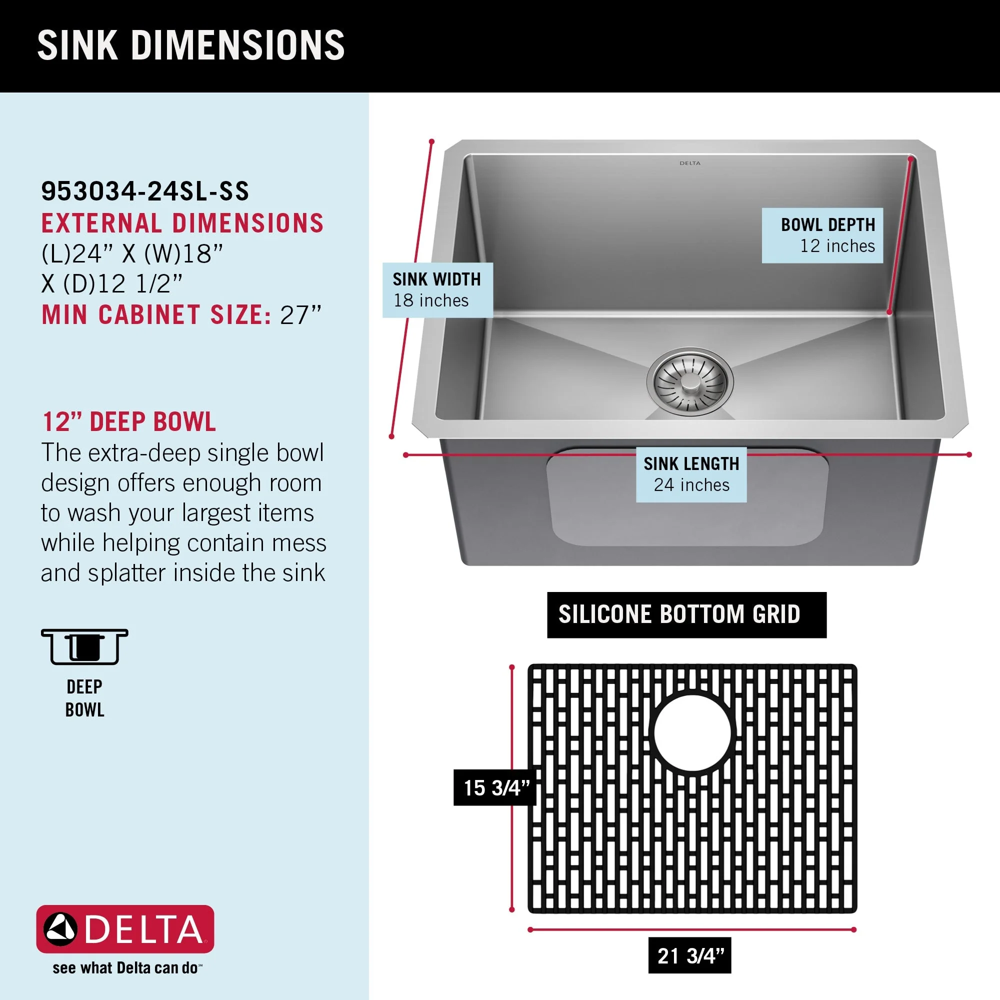 Delta 18-in x 24-in Stainless Steel Undermount Laundry Sink with Drain - Image 7
