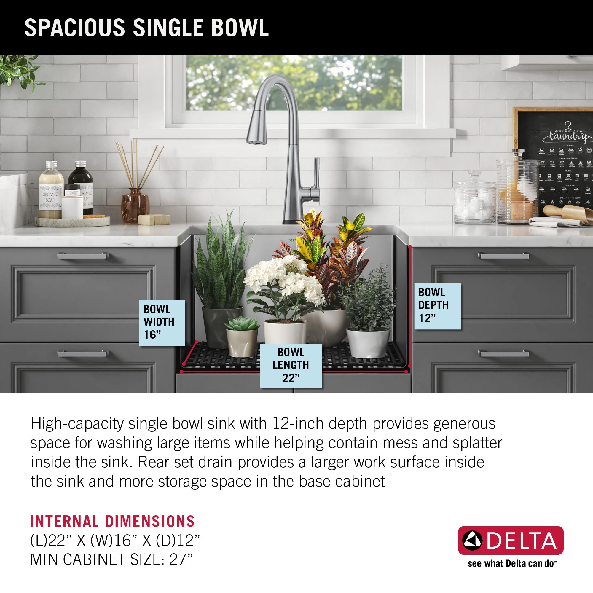 Delta 18-in x 24-in Stainless Steel Undermount Laundry Sink with Drain - Image 8