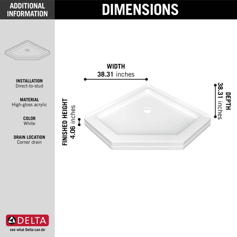 Delta 38-1/2 in. x 38-1/2 in. Neo-Angle Single Threshold Corner Shower Base in White - Image 3