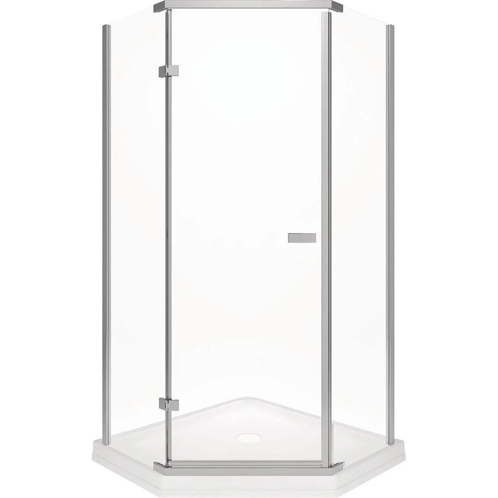 Delta 38 in. x 72 in. Semi-Frameless Pivot Door in Stainless with 38 in. x 38 in. Neo Angle Corner Shower Base in White - Image 2
