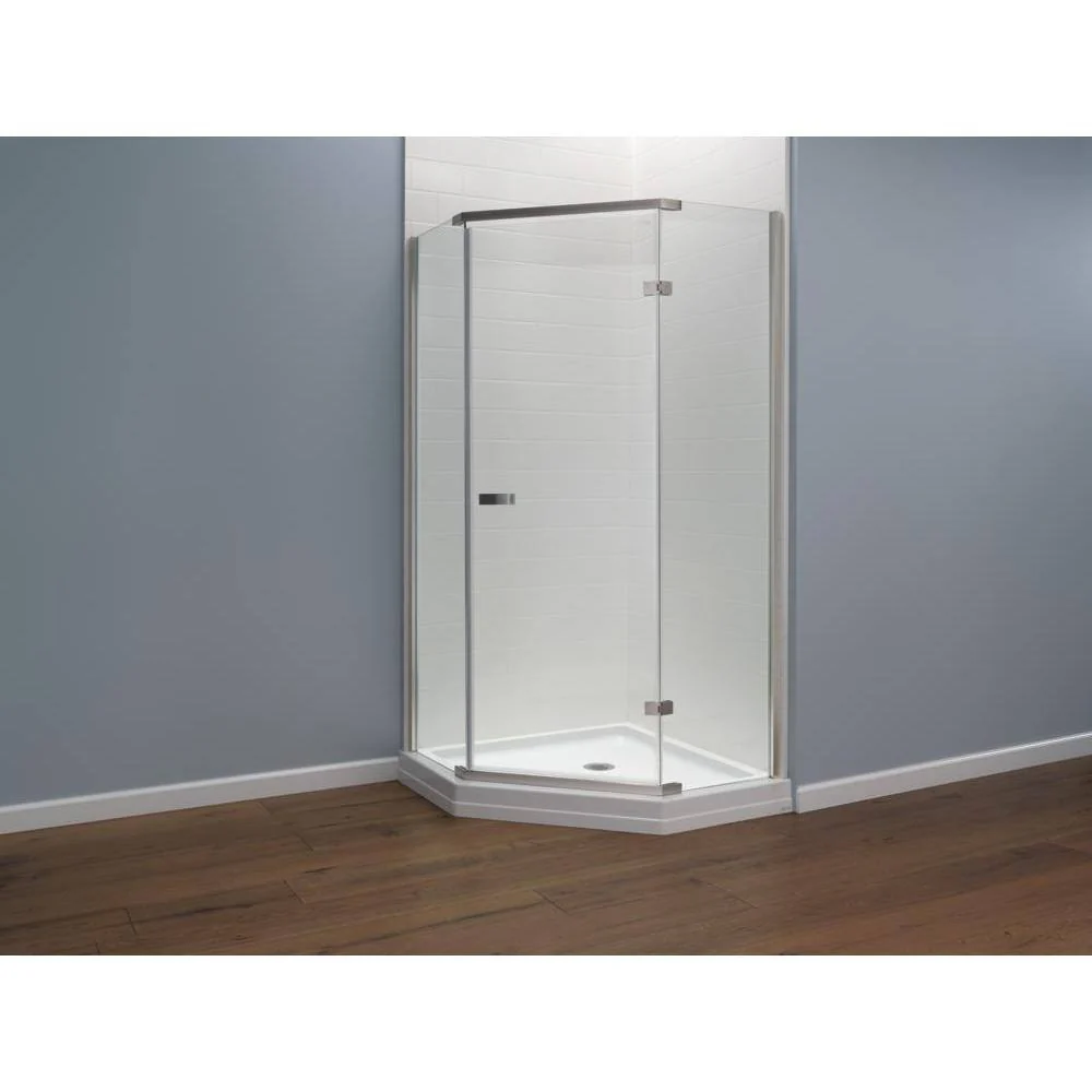 Delta 38 in. x 72 in. Semi-Frameless Pivot Door in Stainless with 38 in. x 38 in. Neo Angle Corner Shower Base in White - Image 3