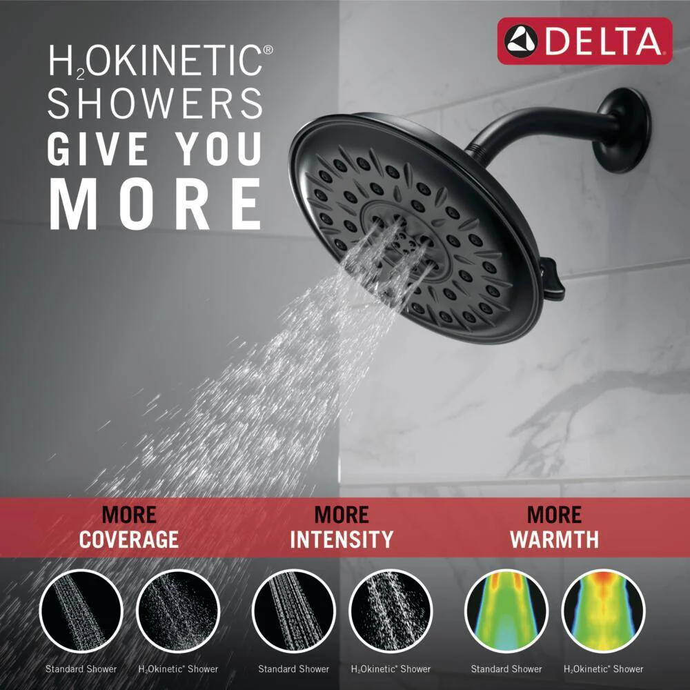 Delta 4-Spray 8.3 in. Single Wall-Mount Fixed H2Okinetic Shower Head in Matte Black - Image 7