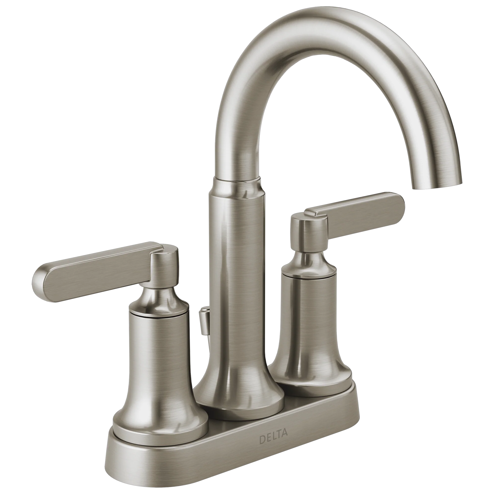Delta Alux SpotShield Brushed Nickel 2-Handle 4-in Centerset WaterSense Bathroom Sink Faucet with Drain