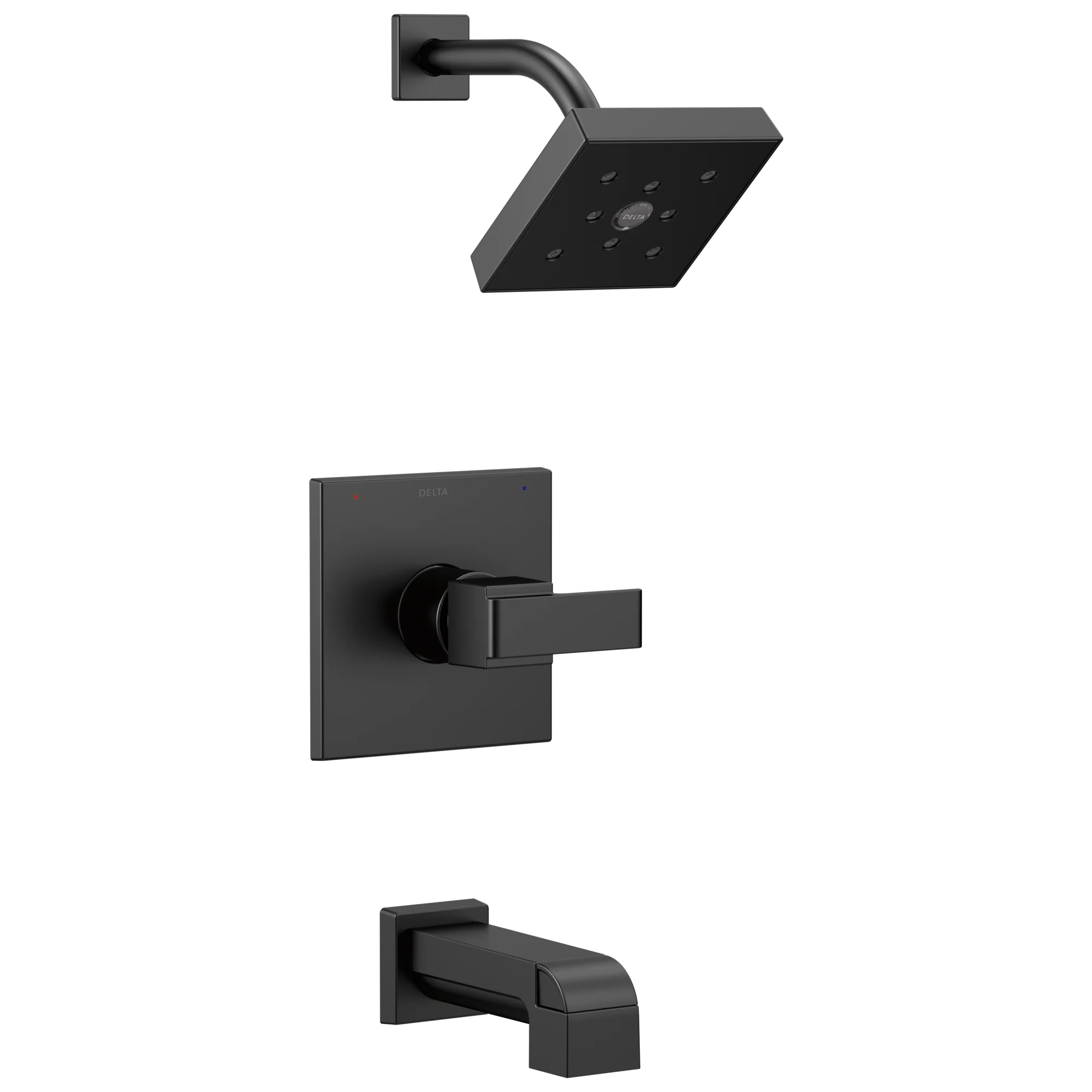 Delta Ara Matte Black 1‑Handle Bathtub and Shower Faucet, Square 5.31-in Shower Head