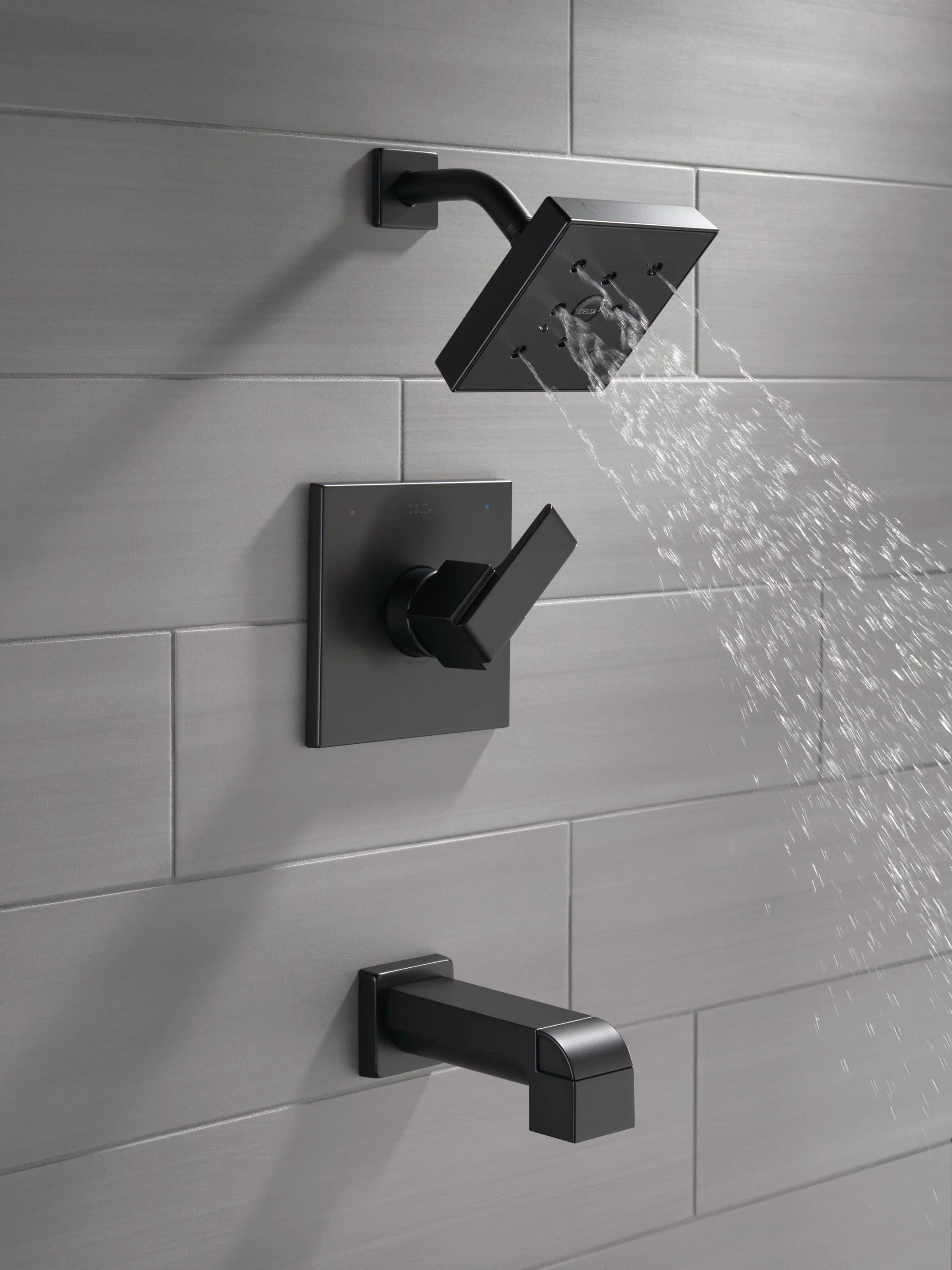 Delta Ara Matte Black 1‑Handle Bathtub and Shower Faucet, Square 5.31-in Shower Head - Image 2