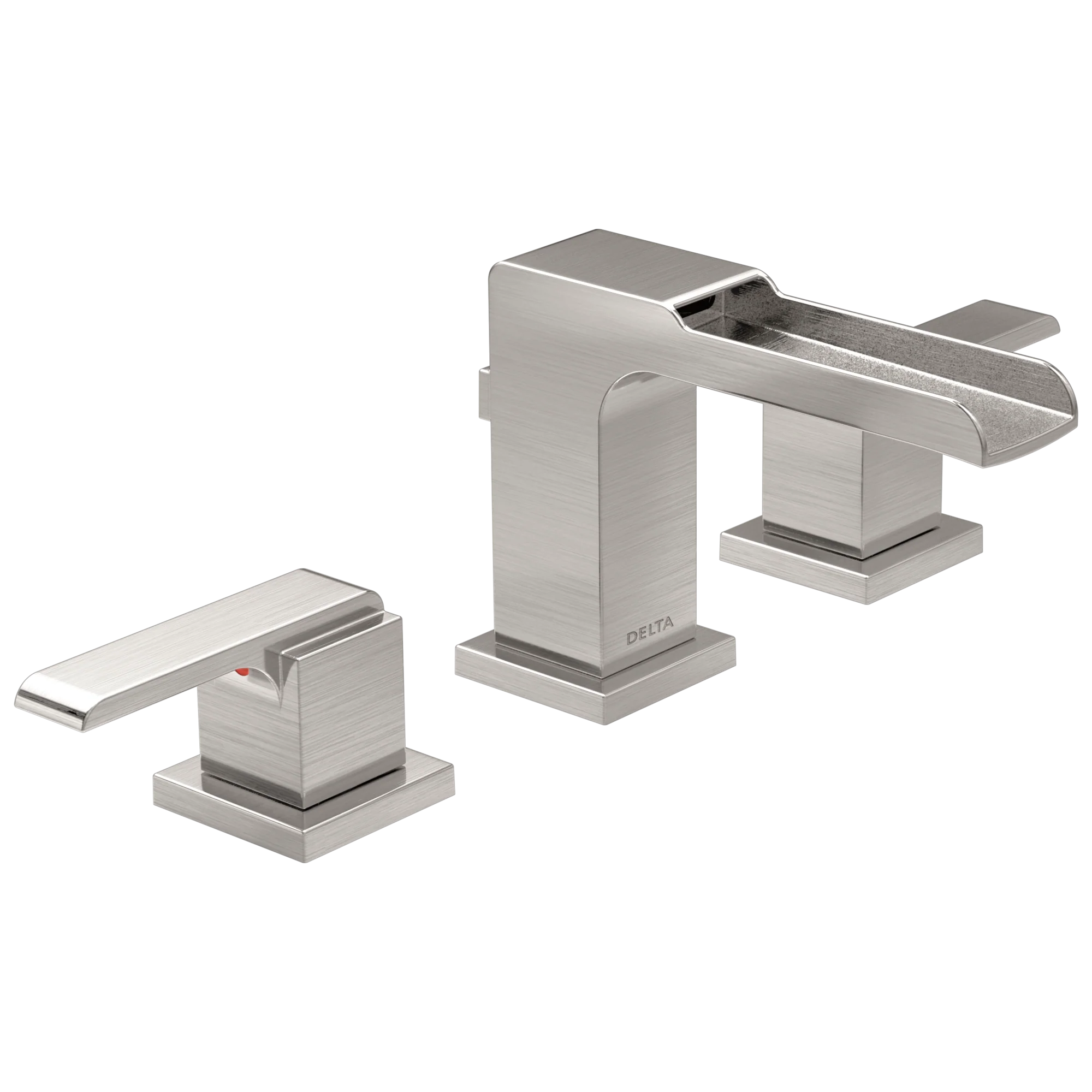 Delta Ara Stainless 2‑Handle Widespread WaterSense Bathroom Sink Faucet with Drain, 4–16 in Centers