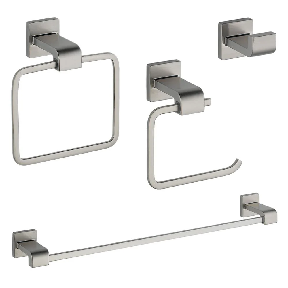 DELTA Arzo 4-Piece Stainless Bathroom Hardware Set with 24-in Towel Bar, TP Holder, Towel Ring & Robe Hook