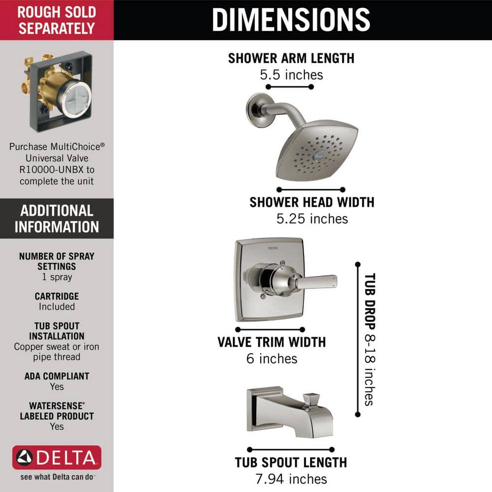 Delta Ashlyn Stainless 1-Handle Pressure Balance Tub and Shower Faucet Trim Kit (Valve Not Included) - Image 3