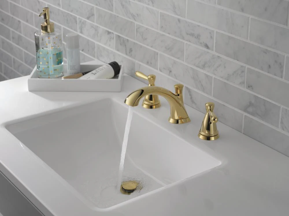 Delta Bayside Polished Brass 2-Handle Widespread WaterSense Bathroom Sink Faucet with Drain - Image 2