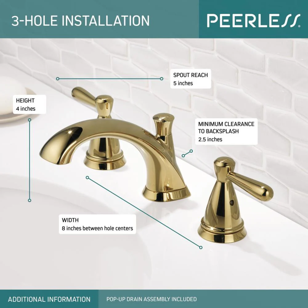 Delta Bayside Polished Brass 2-Handle Widespread WaterSense Bathroom Sink Faucet with Drain - Image 3
