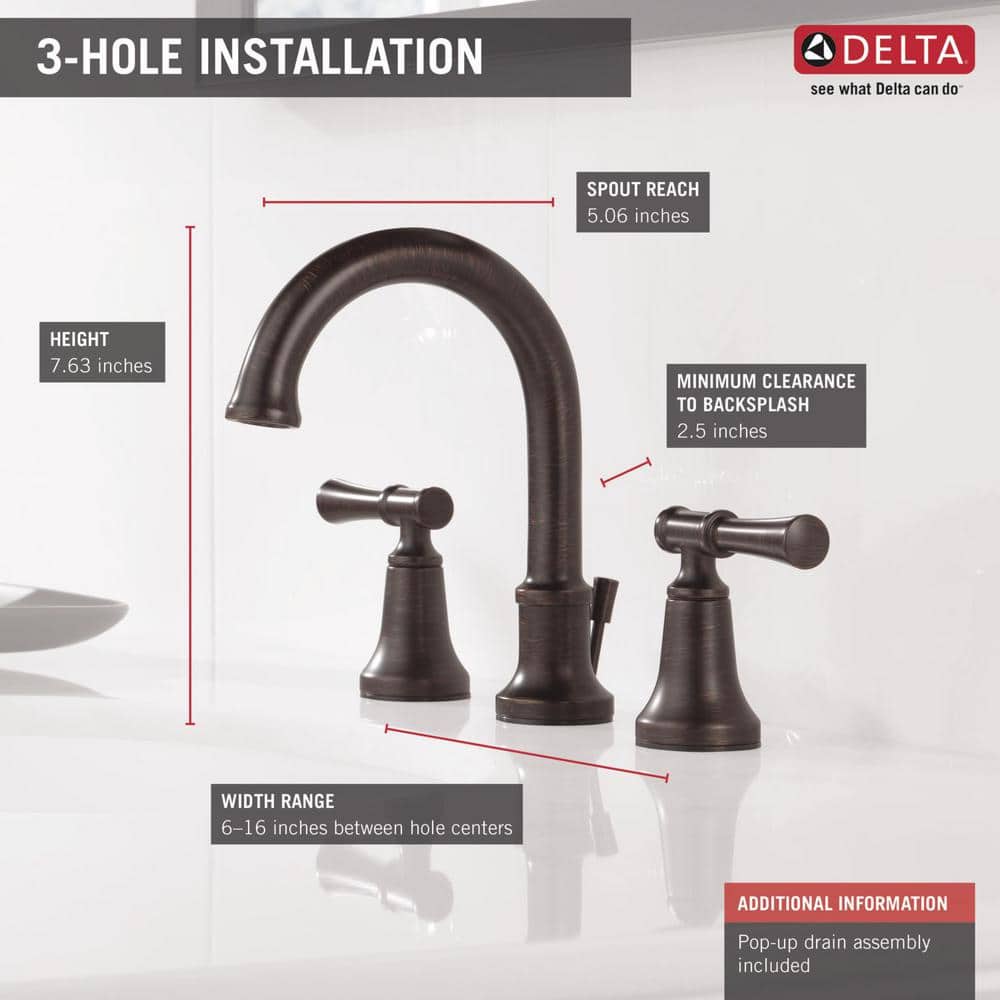 Delta Chamberlain 8 in. Widespread 2-Handle Bathroom Faucet in Venetian Bronze - Image 6