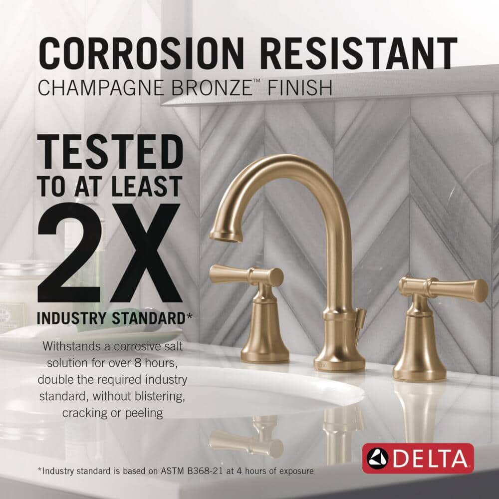 Delta Chamberlain Gold Widespread Double Handle Bathroom Faucet in Champagne Bronze - Image 3