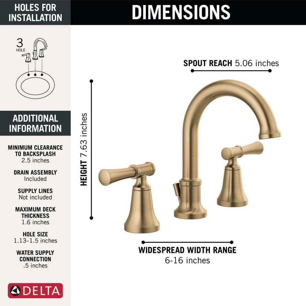 Delta Chamberlain Gold Widespread Double Handle Bathroom Faucet in Champagne Bronze - Image 6