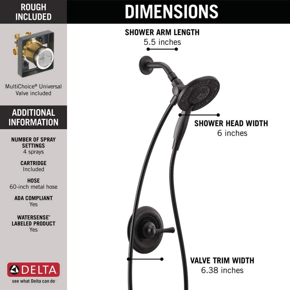 Delta Chamberlain In2ition Matte Black 2-in-1 Shower Faucet with Rough-in Valve - Image 3