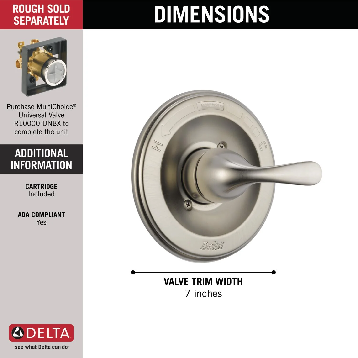 Delta Classic 0.5-in ID Stainless Bathtub/Shower Valve Trim, Single-Handle (T13020-SS) - Image 3